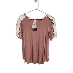 42 Pops Womens Short Sleeve Top With Lace Detail Size S Mauve